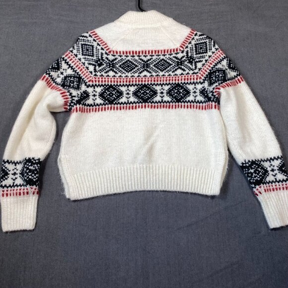 Abercrombie & Fitch Fair Isle Knit Sweater White/Red/Navy Wool Blend Womens XS - Picture 7 of 9